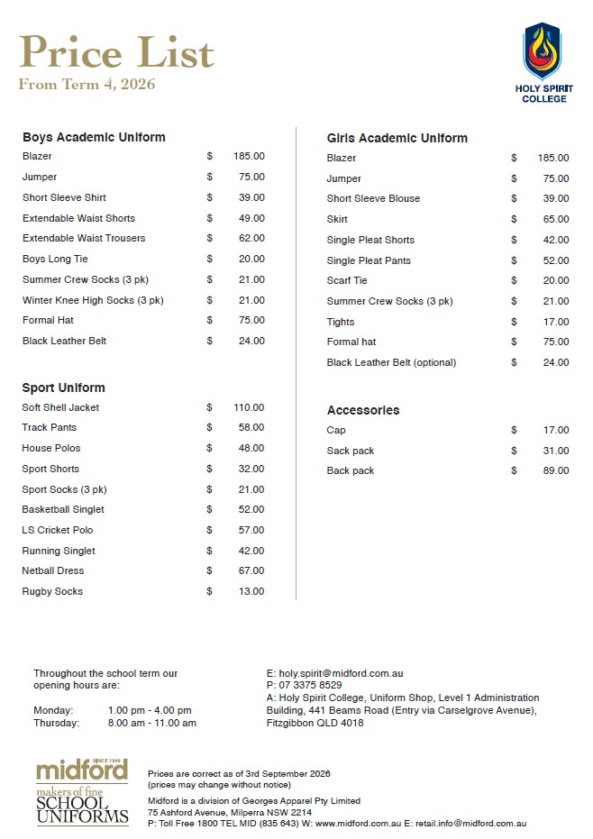 Uniform Price List